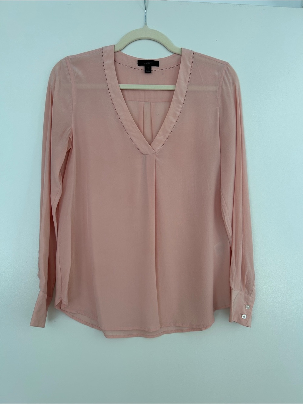 J. Crew 100% Silk Light Pink V-Neck Long Sleeve Blouse